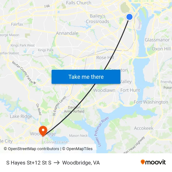 S Hayes St+12 St S to Woodbridge, VA map