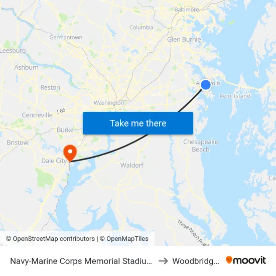 Navy-Marine Corps Memorial Stadium (Stop 3) to Woodbridge, VA map