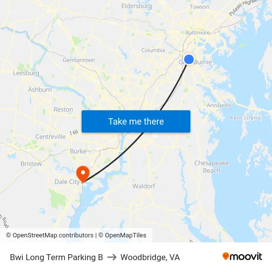 Bwi Long Term Parking B to Woodbridge, VA map