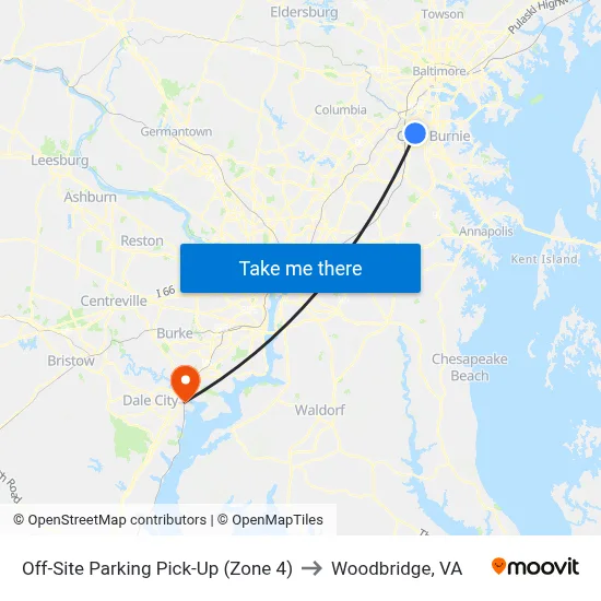 Off-Site Parking Pick-Up (Zone 4) to Woodbridge, VA map