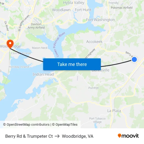 Berry Rd & Trumpeter Ct to Woodbridge, VA map