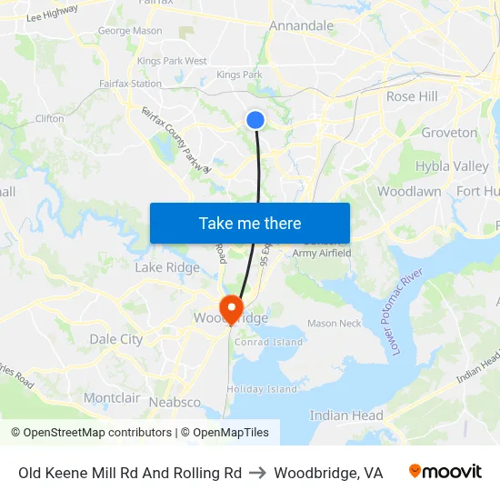 Old Keene Mill Rd And Rolling Rd to Woodbridge, VA map