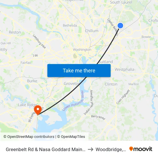 Greenbelt Rd & Nasa Goddard Main Gate to Woodbridge, VA map