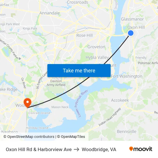 Oxon Hill Rd & Harborview Ave to Woodbridge, VA map