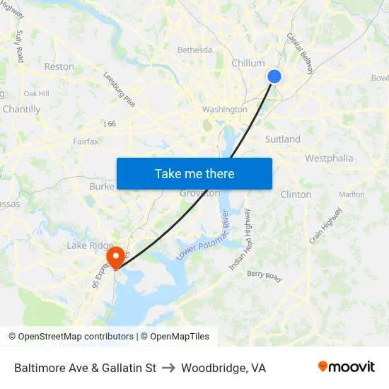 Baltimore Ave & Gallatin St to Woodbridge, VA map