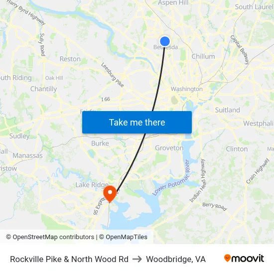 Rockville Pike & North Wood Rd to Woodbridge, VA map