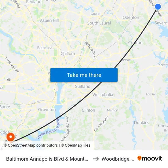 Baltimore Annapolis Blvd & Mountain Rd to Woodbridge, VA map