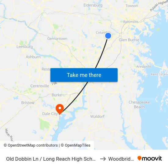 Old Dobbin Ln / Long Reach High School (Northbound) to Woodbridge, VA map
