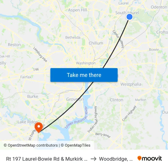 Rt 197 Laurel-Bowie Rd & Murkirk Rd to Woodbridge, VA map