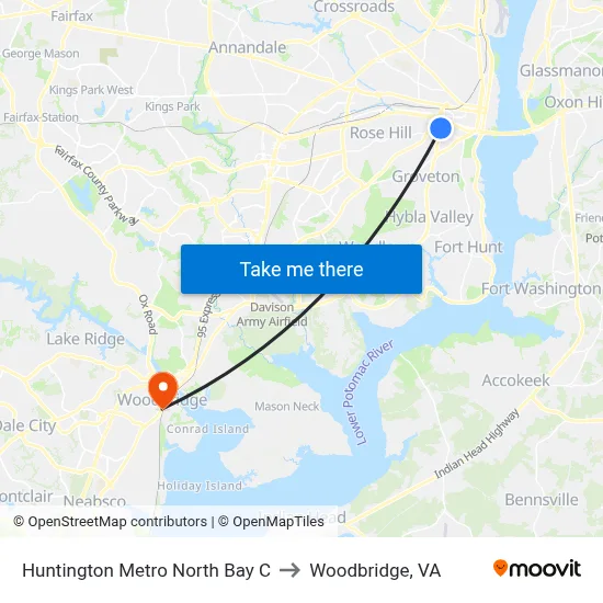 Huntington Metro North Bay C to Woodbridge, VA map
