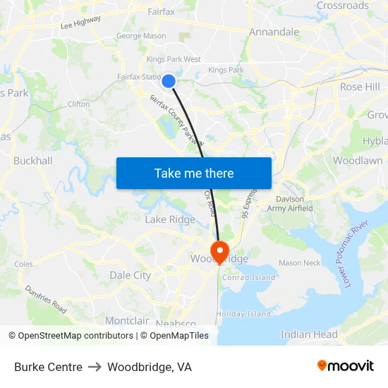 Burke Centre to Woodbridge, VA map