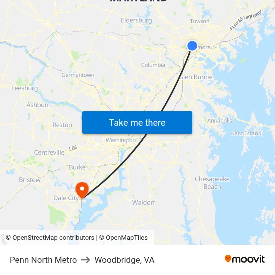 Penn North Metro to Woodbridge, VA map