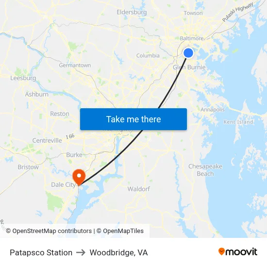 Patapsco Station to Woodbridge, VA map