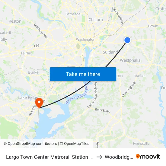 Largo Town Center Metrorail Station at Bus Bay F to Woodbridge, VA map