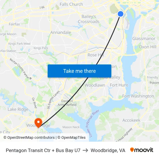 Pentagon Transit Ctr + Bus Bay U7 to Woodbridge, VA map