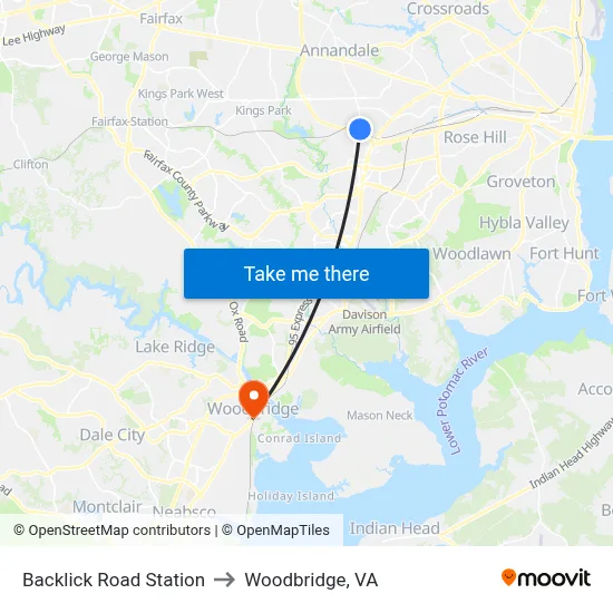 Backlick Road Station to Woodbridge, VA map