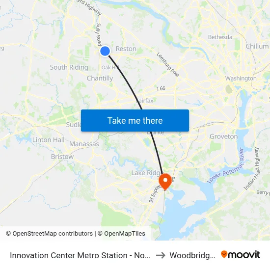 Innovation Center Metro Station - North Bus Bay to Woodbridge, VA map