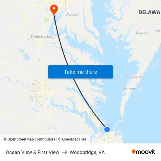 Ocean View & First View to Woodbridge, VA map