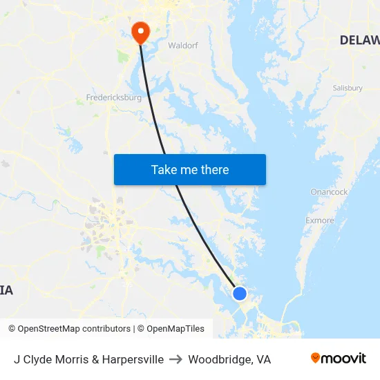 J Clyde Morris & Harpersville to Woodbridge, VA map
