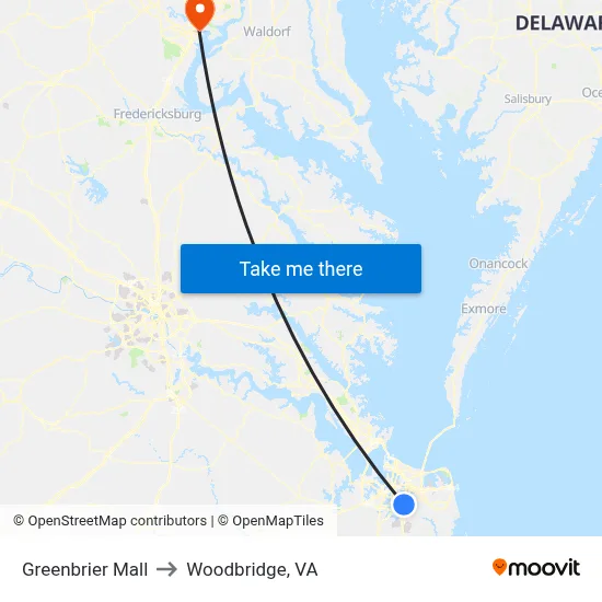 Greenbrier Mall to Woodbridge, VA map