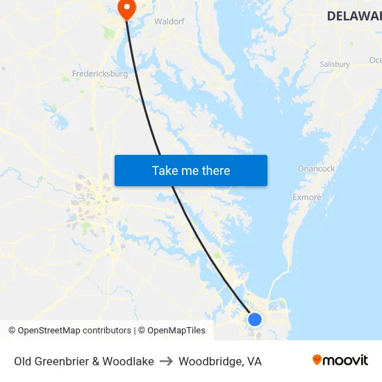 Old Greenbrier & Woodlake to Woodbridge, VA map