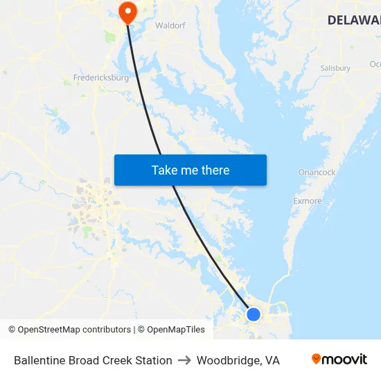 Ballentine Broad Creek Station to Woodbridge, VA map