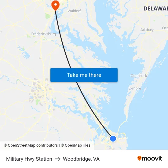Military Hwy Station to Woodbridge, VA map