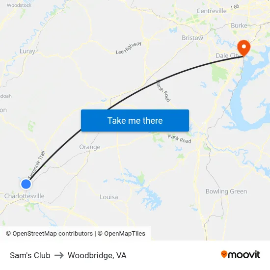 Sam's Club to Woodbridge, VA map