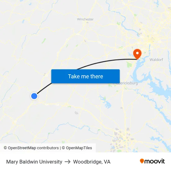 Mary Baldwin University to Woodbridge, VA map