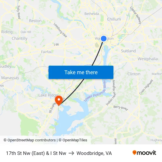 17th St Nw (East) & I St Nw to Woodbridge, VA map