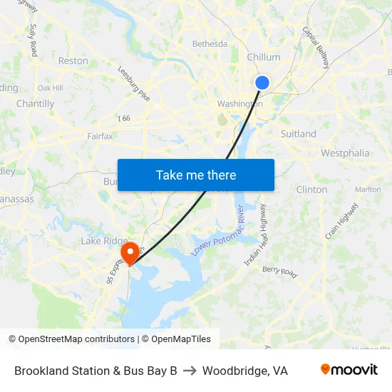 Brookland Station & Bus Bay B to Woodbridge, VA map