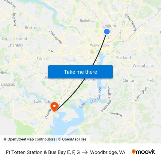 Ft Totten Station & Bus Bay E, F, G to Woodbridge, VA map