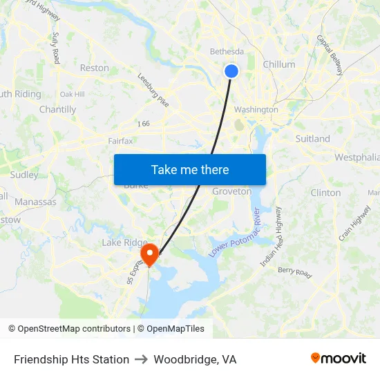 Friendship Hts Station to Woodbridge, VA map