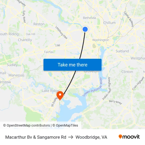 Macarthur Bv & Sangamore Rd to Woodbridge, VA map