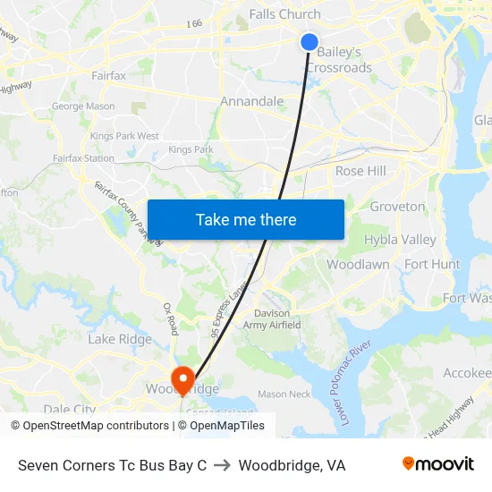 Seven Corners Tc Bus Bay C to Woodbridge, VA map