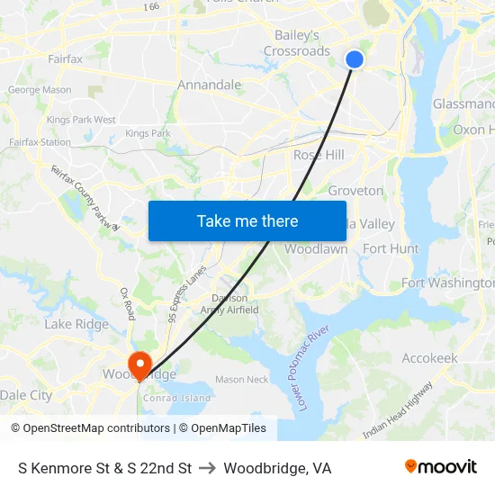 S Kenmore St & S 22nd St to Woodbridge, VA map