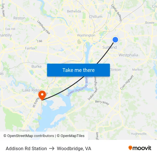 Addison Rd Station to Woodbridge, VA map