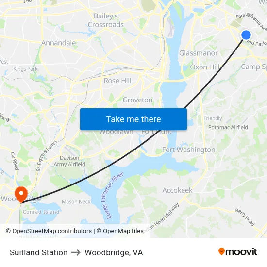 Suitland Station to Woodbridge, VA map