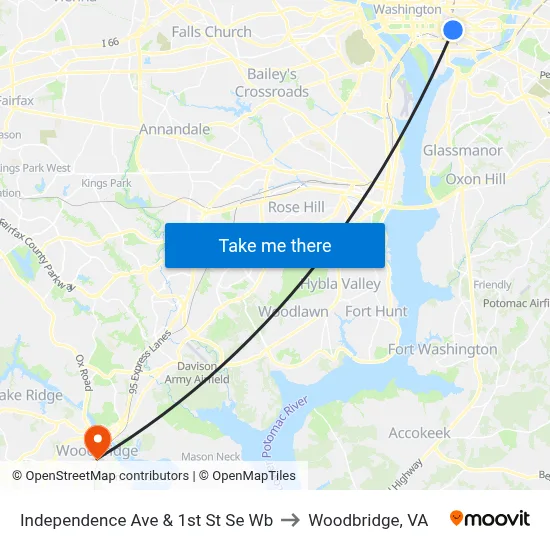 Independence Ave & 1st St Se Wb to Woodbridge, VA map