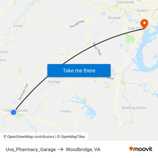 Uva_Pharmacy_Garage to Woodbridge, VA map