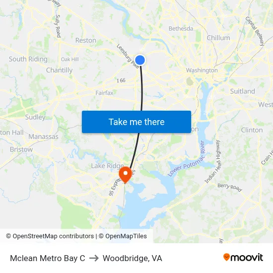 Mclean Metro Bay C to Woodbridge, VA map