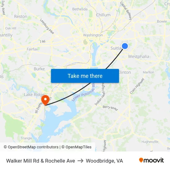 Walker Mill Rd & Rochelle Ave to Woodbridge, VA map