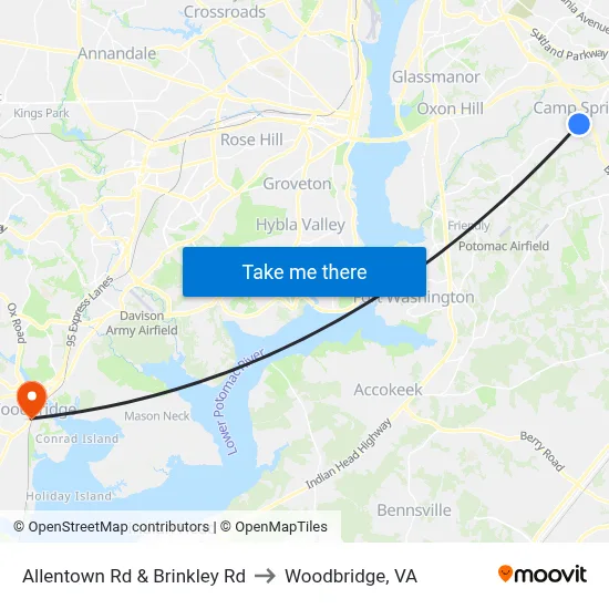 Allentown Rd & Brinkley Rd to Woodbridge, VA map