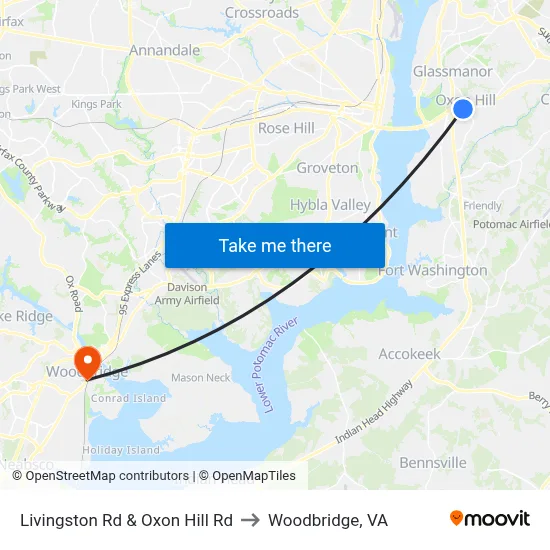 Livingston Rd & Oxon Hill Rd to Woodbridge, VA map