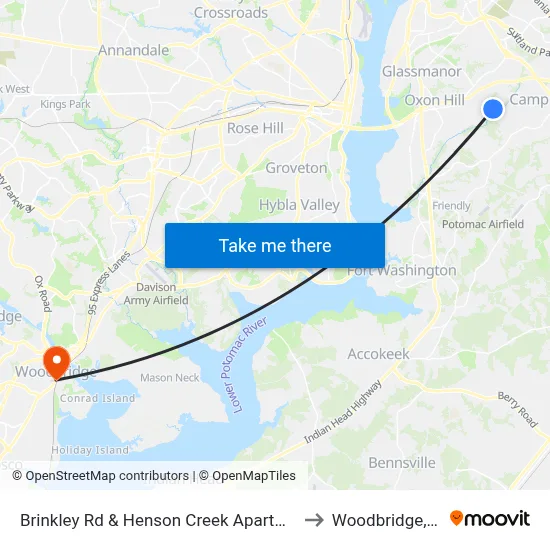 Brinkley Rd & Henson Creek Apartments to Woodbridge, VA map