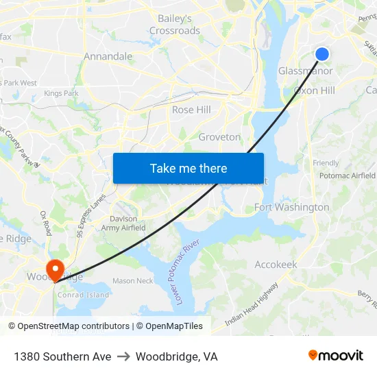 1380 Southern Ave to Woodbridge, VA map