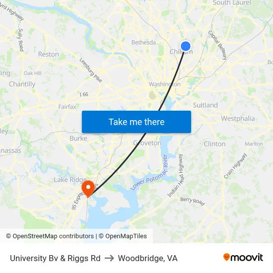 University Bv & Riggs Rd to Woodbridge, VA map