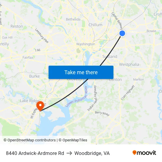 8440 Ardwick-Ardmore Rd to Woodbridge, VA map
