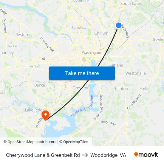 Cherrywood Lane & Greenbelt Rd to Woodbridge, VA map