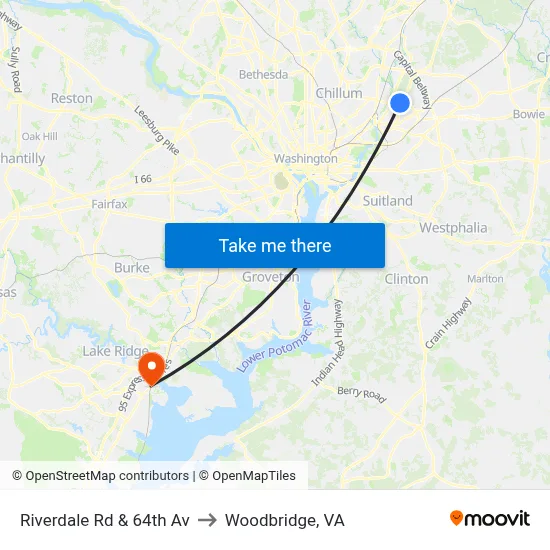 Riverdale Rd & 64th Av to Woodbridge, VA map